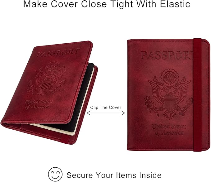 WALNEW Passport Holder for Travel, RFID Passport Cover Wallet for Women Men, PU Leather Passport Book Card Holder Case with Pen, Travelling Essentials for Flying