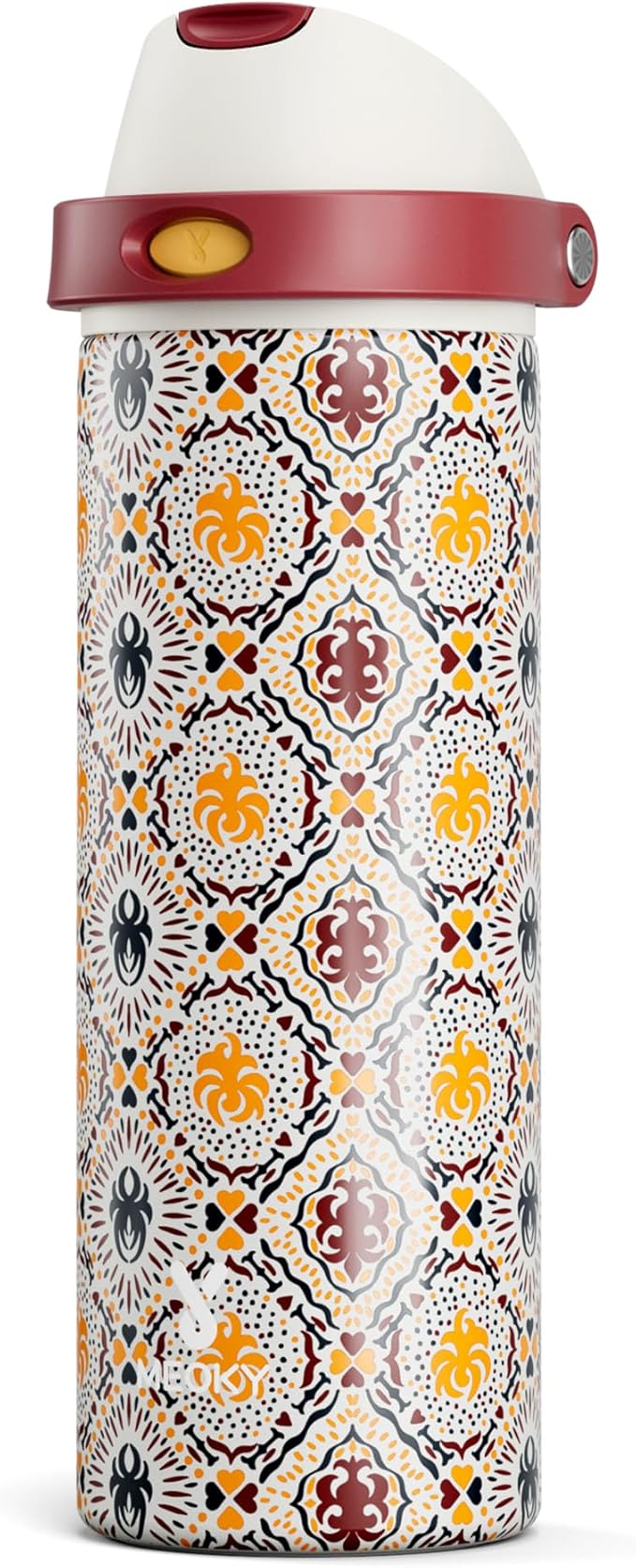 24 oz Insulated Water Bottle for Sports: Meoky Stainless Steel Water Bottle with 2-in-1 Straw and Spout Lid - Leak Proof, Cold for 24 Hours, Fits in Car Cup Holder, BPA-Free for Travel Gym, Folk Charm