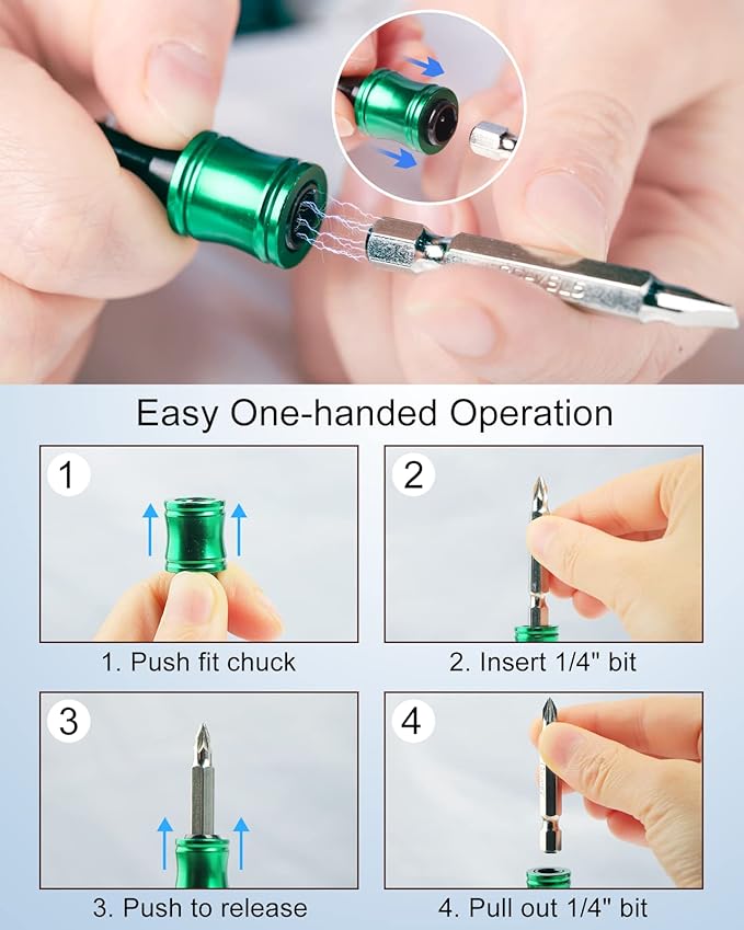 Katerk 6pcs 1/4 inch Hex Shank Aluminum Alloy Screwdriver Bit Holder 2 Sets, Lightweight Quick-Change Extension Bar Keychain Drill Screw Adapter Change Portable (With Black Carabiner)