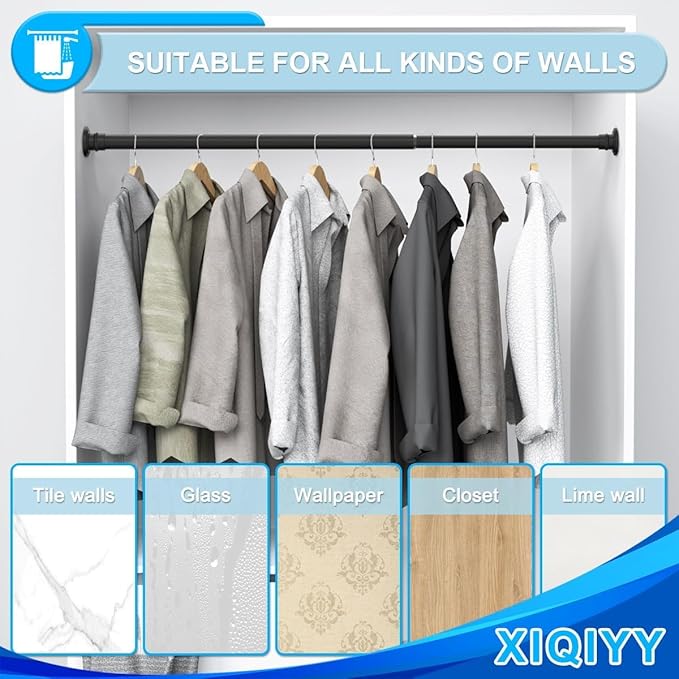 Small Tension Curtain Rod 18-32 Inch Spring Tension Rod Short Shower Curtain Rod No Drilling Adjustable Black Shower Rod,Heavy Duty