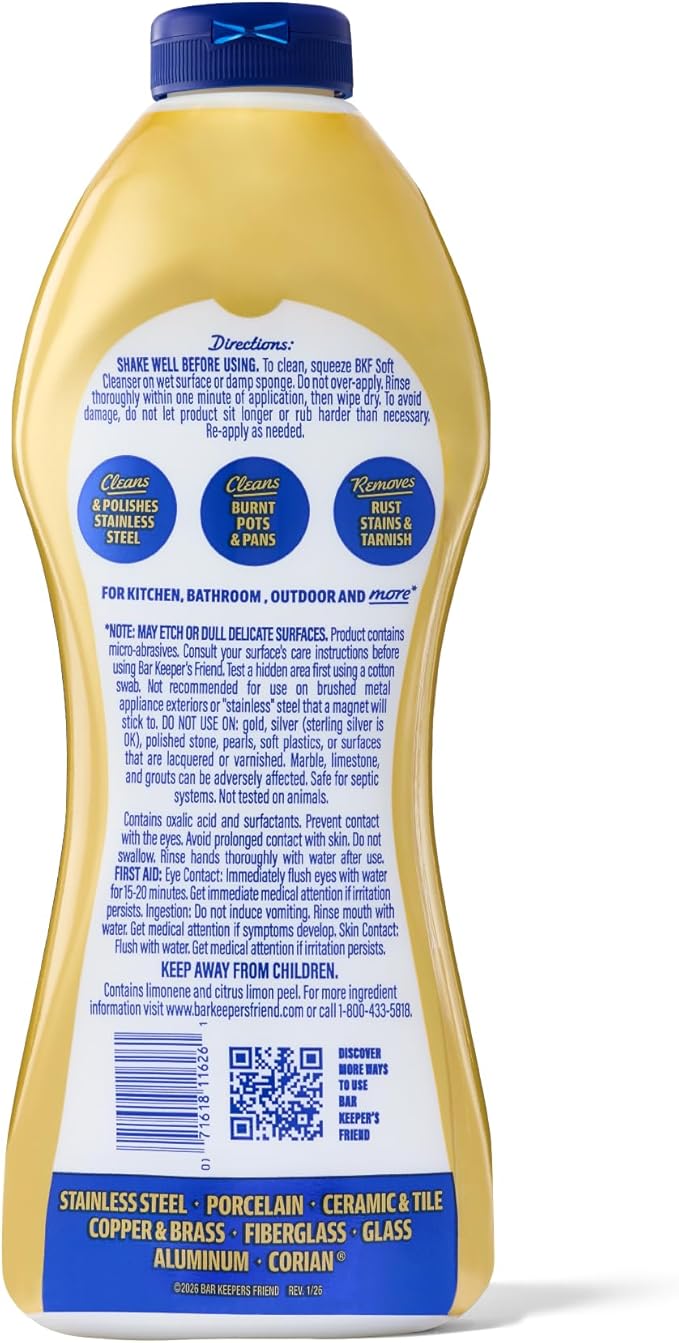 Bar Keepers Friend Soft Cleanser Liquid, 26 oz x 2, Multipurpose Surface Cleaner for Rust Stains, Soap Scum & Grease from Stainless Steel & More