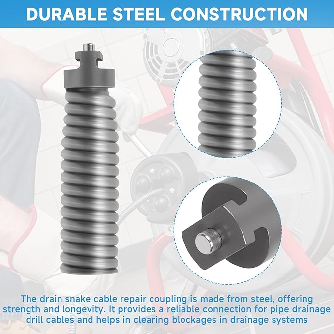 91042 Cable Repair Coupling Suitable for RIDGID Drain Cleaner Fittings, 1/2-Inch IW Sewer Drain Cleaner Snake Cable Repair End Connector Replacement Parts for K-400 Tip Accessories Adapter