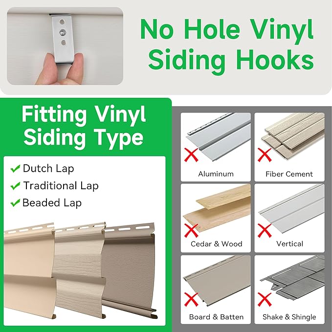 Cozcty 12 Pack Vinyl Siding Hooks, Heavy Duty Siding Clips to Hang Outdoor Things, No Hole Outdoor Camera Mount Clips, Adjustable Screw Hangers for Front Door, Porch Decor, String Lights