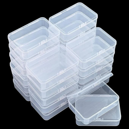 LJY 24 Pieces Rectangular Empty Mini Clear Plastic Organizer Storage Box Containers with Hinged Lids (Transparent, 4.9 x 3.3 x 1.4 inch)
