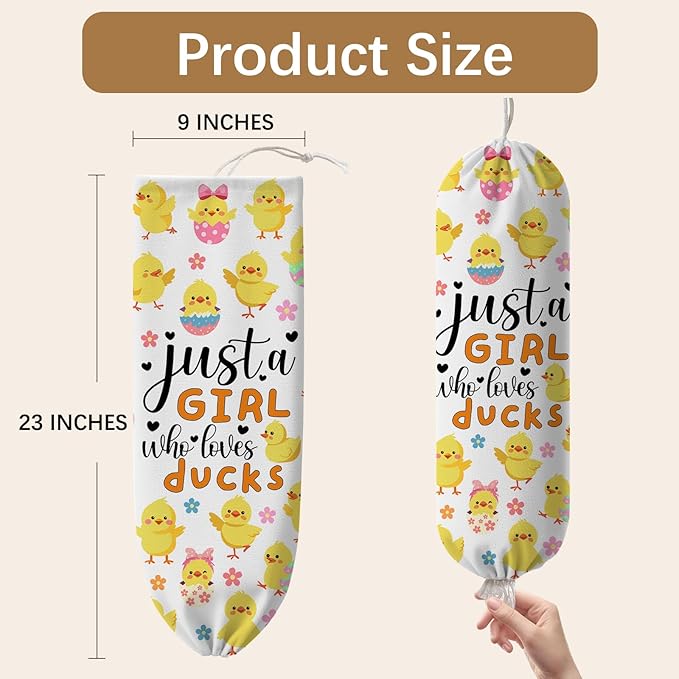 Plastic Bag Holder Dispenser, Duck Plastic Grocery Bag Organizer & Wall Mount Paper Trash Bags Saver Storage for Kitchen Home Pantry Decor Just A Girl Who Loves Ducks Decor