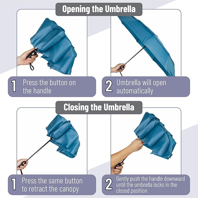 Mr. Pen- Windproof Travel Umbrella, Small Water-Resistant Automatic Folding Umbrella for Rain and Sun, Light, Compact and Portable for Women & Men, Fits Car & Backpack