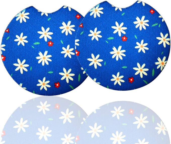 2 Pack Car Coasters for Drinks Absorbent - 2.75 Inch Cute Car Cup Holder Coasters for Women, Removable Cup Holder Coaster for Your Car, Car Interior Accessories for Women & Girls (Chrysanthemum)