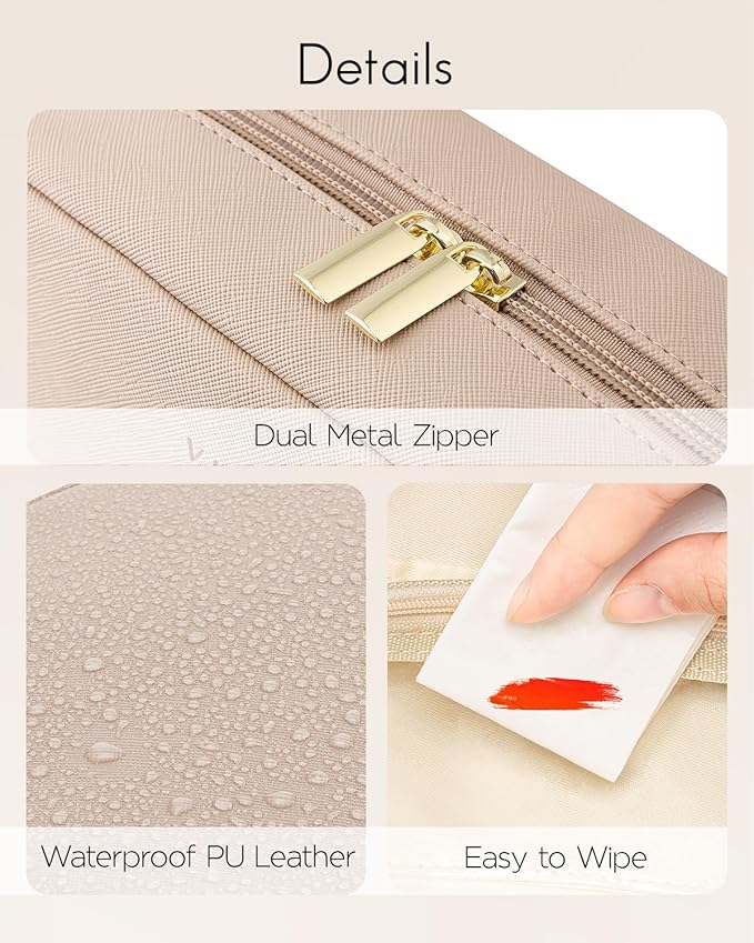 Vlando Small Makeup Pouch,Travel Makeup Bag Gift Ideas for Wife Girls Makeup Pouch for Purse Makeup Brush Holder-Milk Tea