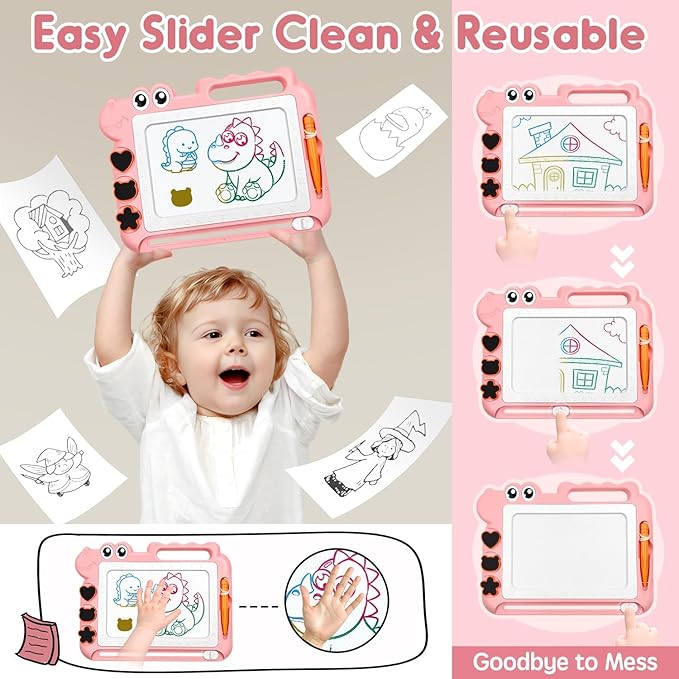AiTuiTui Magnetic Drawing Board Toddler Toys with Legs for Girls Boys, Color Sketch Writing Scribble Doodle Pad Travel Games, Educational Learning Kids Toys Gift for Birthday or Christmas (Pink)