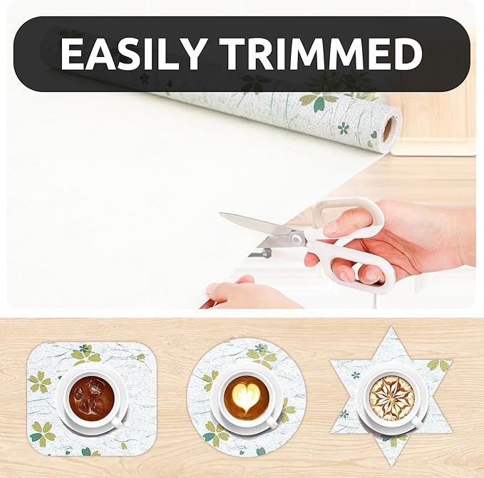 RAY STAR 12X120 Inch Shelf Liner for Kitchen Cabinets, Non-Adhesive Cabinet Liner Washable, PVC Drawer Liner for Dresser Non-Slip Bathroom (Green-Floral)(2 Roll)