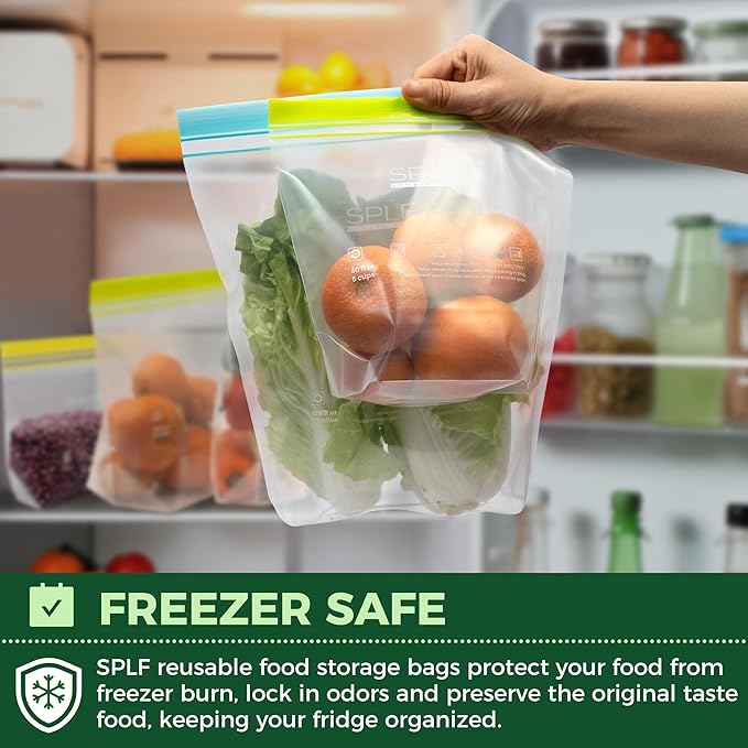SPLF 12 Pack Reusable Gallon Freezer Bags Dishwasher Microwave Safe, 1 Gallon BPA Free Leakproof Food Storage Bags, Silicone Free Containers for Meal Prep, Fridge Kitchen Organization