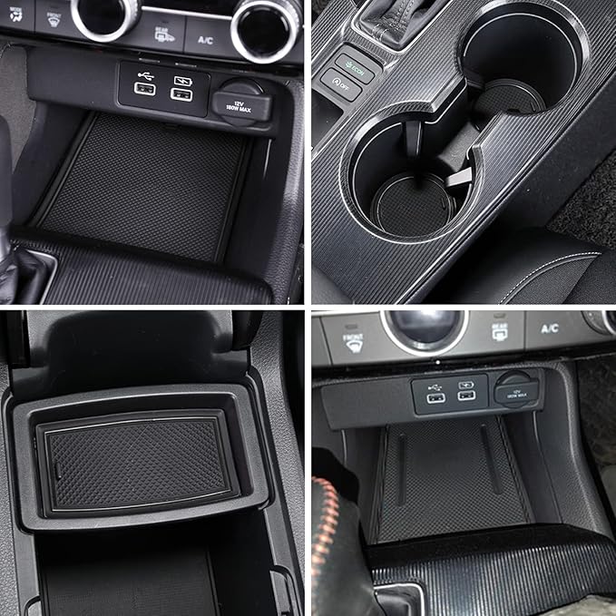 Center Console Liner for Honda Civic 11th Gen Sedan Accessories 2022-2024 2025 2026, Cup Holder Mat, Coaster Trim, Door Slot Pad, Non-Slip Interior, Custom Rubber Decoration Insert (16pcs Black)
