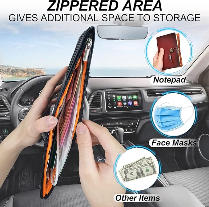 Keedolla Car Sun Visor Organizer with Multi-Pocket Net Zipper, Truck Visor Organizer Storage Pouch Holder for Cards, Pens, Sunglasses, CD Holder - Red