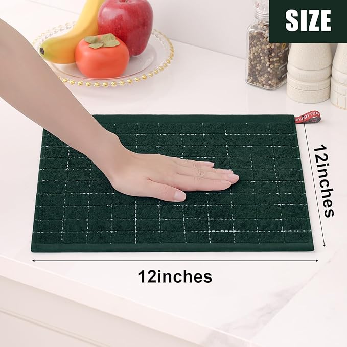 Homaxy 100% Cotton Terry Kitchen Dish Cloths, Ultra Soft and Absorbent Dish Towels for Kitchen, Suitable for Drying and Washing Dishes, 8 Pack, 12 x 12 Inches, Blackish Green