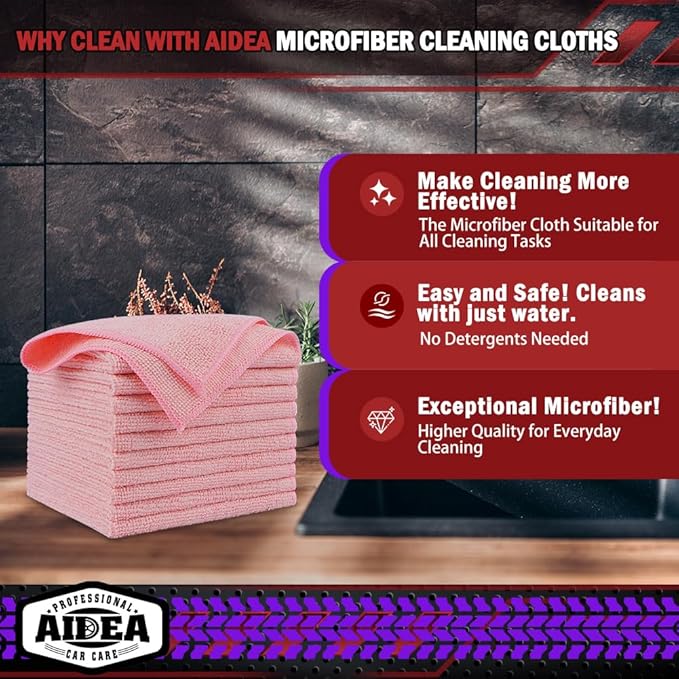 AIDEA 극세사 청소용 천 핑크 20팩, 자동차용 극세사 타월, 고급 자동차용 천, SUV, 가정, 주방, 창문, 작업장용 보푸라기 없는 먼지 제거용 걸레, 12×12인치