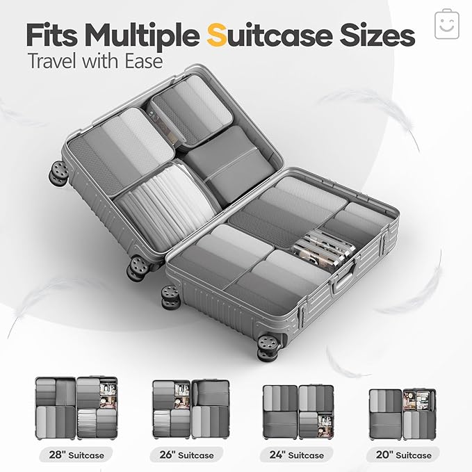 Veken 11 Set Compression Packing Cubes for Travel Essentials,Compressible Expandable Large Luggage Suitcase Organizer Bags for Clothing,Durable Space Saver Storage Bags with Toiletry Bags(Gray)