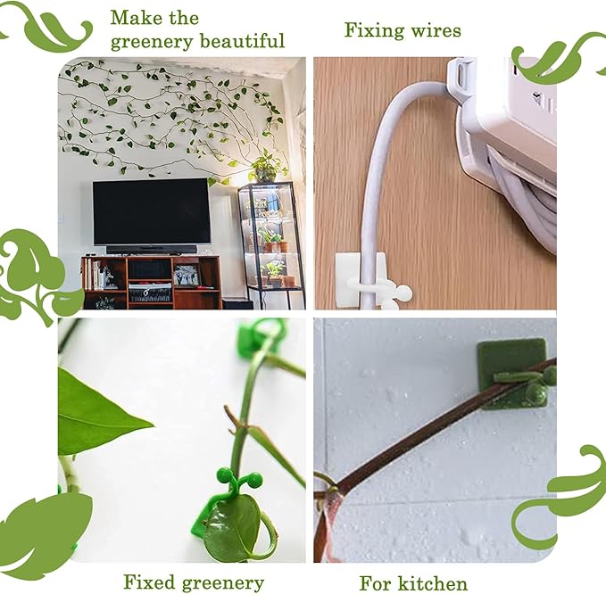 Tmofs 100Pcs Plant Climbing Wall Fixture Clips,Plant Fixer Invisible Wall Vines Fixing Clips Self-Adhesive Clips Plant Vine Traction for Indoor Outdoor Decoration and Cable Wire Fixing (Green)