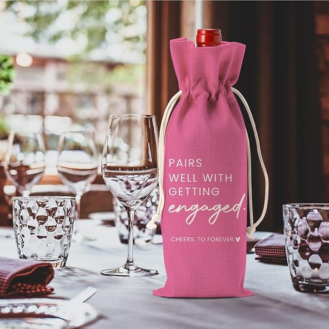 Engaged Engagement Gifts for Couples Her Engagement Party Decorations for Couple Women Wine Bag Pairs Well with Getting Engaged Wine Accessory Sets Pink