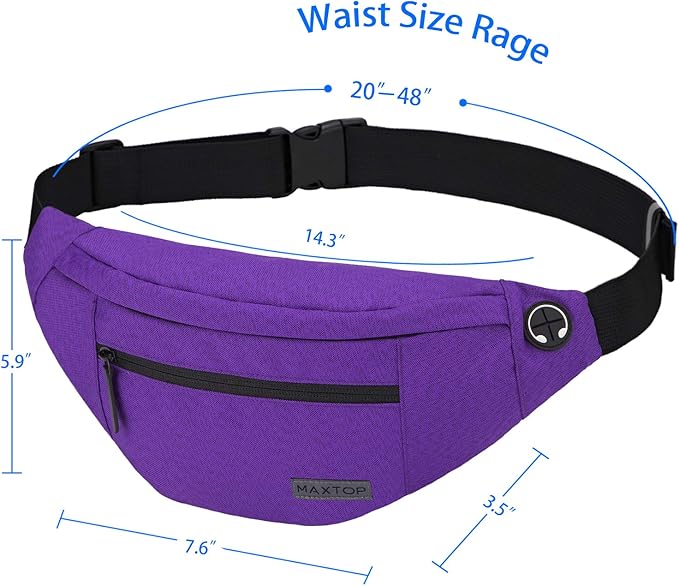 MAXTOP Large Crossbody Fanny Pack with 4-Zipper Pockets, Gifts for Enjoying Sports, Festivals, Workouts, Traveling, Running, Casual Wear - Hands-Free Wallets Waist Pack Phone Bag Carrying All Phones