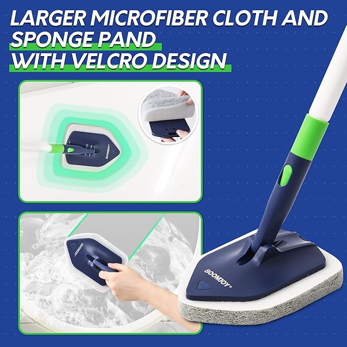 BOOMJOY 4 in 1 Shower Cleaning Brush, 58" Extendable Tub and Tile Scrubber Set, Grout Brush with Long Handle, Shower Tile Floor Scrubber for Cleaning Baseboard Bathroom Toilet Kitchen