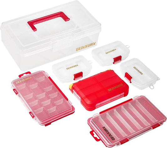 Plastic Tools Box Set, 7Pieces Red Transparent Portable Storage Case for Various Tools and Small Parts Accessories Storage Organizer