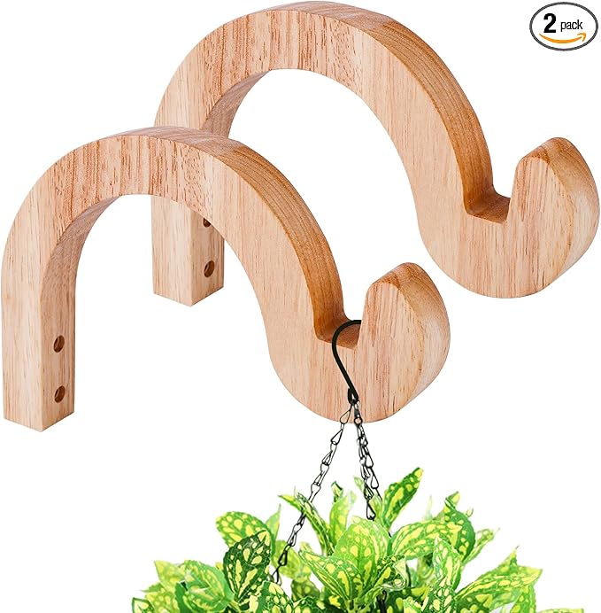 DSJIFGEW 7-Inch Hanging Plant Brackets, Arc-Shaped Wooden Plant Hanger Indoor, Wall Mount Hooks for Outdoor Hanging Bird Feeders, Flower Baskets Pots, Wind Chimes, Lanterns