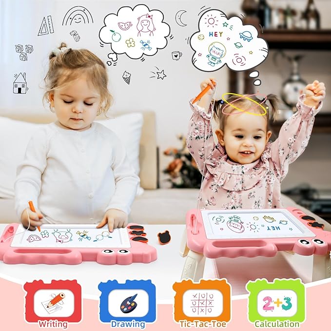 AiTuiTui Magnetic Drawing Board Toddler Toys with Legs for Girls Boys, Color Sketch Writing Scribble Doodle Pad Travel Games, Educational Learning Kids Toys Gift for Birthday or Christmas (Pink)