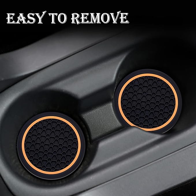 4-Piece Anti-Slip Car Cup Coaster Set – 2.75 Inch Auto Insert Drink Mats, Perfect for Coffee & Beverages – Stylish Interior Decor for Women & Girls (Black & Orange)