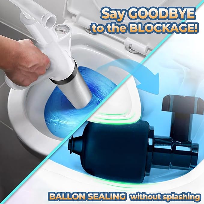 Unclog Toilet Plunger - Drain Clog Remover, High-Pressure Air pump plunger, Drain Blaster with Real-Time Barometer Drain Snake Sink Plunger Plumbing Tools, Plungers for Bathroom, Toilet unclogger