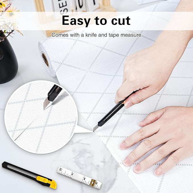 Shelf and Drawer Liner for Kitchen Cabinet,12 in x 30 FT Non-Adhesive Rhombus Cabinet Liners for Shelves Non-Slip Waterproof Kitchen Drawer Liners Contact Paper Shelf Paper with Knife and Tape Measure