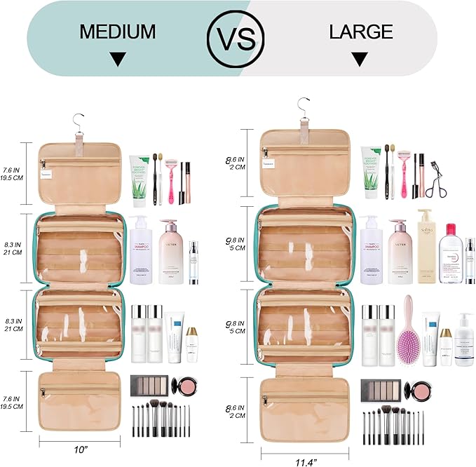 Travel Hanging Toiletry Bag for Women and Men, with 8 Leak Proof Silicone Bottle Covers, Waterproof Makeup Accessories, Cosmetic Essentials, Toiletries Dopp Kit Set with Jewelry Organizer, Blue