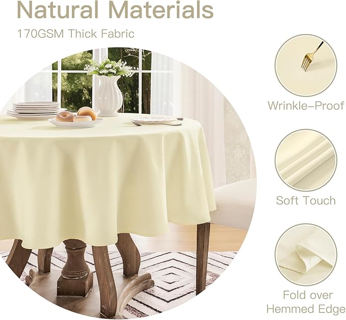 Veblandy Tablecloth Linen Textured Waterproof & Stain Resistant Table Cloth Wrinkle Free Decorative Fabric Farmhouse Table Cover for Dining/Party/Buffet/Wedding, 60 x 60 Inch, Ivory