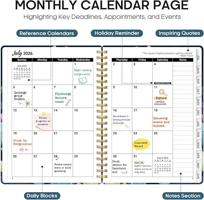 Planner 2026-2027, Academic Year Weekly and Monthly Calender Planner, from Jul 2026 - Jun 2027, Spiral Bound School Planning Book, Perfect for Teacher, Student, Women & Men, A4 (8.5" x 11"), Desert Whimsy