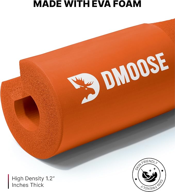DMoose Fitness Barbell Pad for Hip Thrust, Squat & Lunges - Non-Slip Thick Foam Cushion for Neck and Back Support with Two Straps - Hip Thrust Pad for Leg Day - Fits All Olympic Bars and Smith Machine
