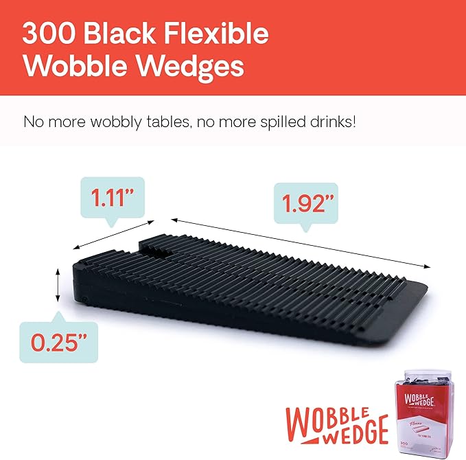 Wobble Wedges Flexible Plastic Shims - Leveling Shims for Home Improvement, Furniture Levelers, Table, and Toilet for Leveling - Made in USA Plastic Wedges Shim for Appliances (Black, 300-Pack)