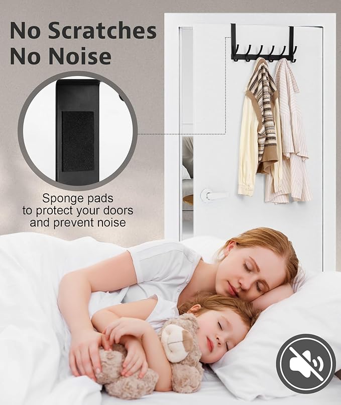 Over The Door Hooks, Door Hanger Hooks for Hanging, Over The Door Towel Racks for Bathroom, Coat Rack Door Towel Hanger Towel Hooks (2Pack, Black)