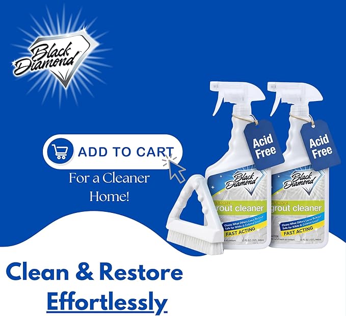 Ultimate Grout Cleaner for Tile Floors — Acid-Free Deep Cleaner Removes Grease, Dirt & Soap Scum Without Damaging Grout — Safe for Marble and All Natural Stone (2-QTS W Brush)