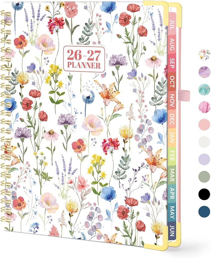 Forvencer Academic Planner 2026-2027, Hardcover Calendar Planner Weekly & Monthly, July 2026 - June 2027, 6" x 8", Daily Agenda with Tabs, College School Organizer for Student Teacher, Floral Style