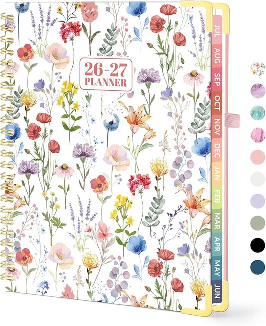 Forvencer Academic Planner 2026-2027, Hardcover Calendar Planner Weekly & Monthly, July 2026 - June 2027, 6" x 8", Daily Agenda with Tabs, College School Organizer for Student Teacher, Floral Style