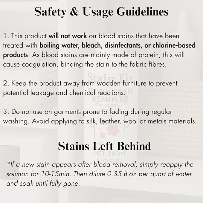 Blood Stain Remover for Clothes (8.79oz) - Removes Blood & Period Stains from Clothes, Mattress & Sheets - Enzyme Formula for Fresh & Dried Stains