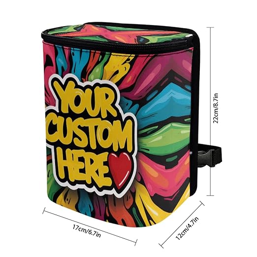 Custom Car Trash Can, Personalized Printing with Your Logo Photo Design, Adjustable Hanging Car Trash Bin with Zipper Lid for Back of Front Seat/Tail of Console, Easy to Clean, 1.2 Gallons
