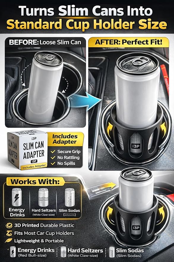 Slim Can Cup Holder Adapter for Car – Skinny Can Holder Insert for 8.4 oz & 12 oz Energy Drinks (Red Bull, Celsius, Alani, White Claw) – Anti Spill Cup Holder Insert for Cars, Trucks & Boats (1 Pack)
