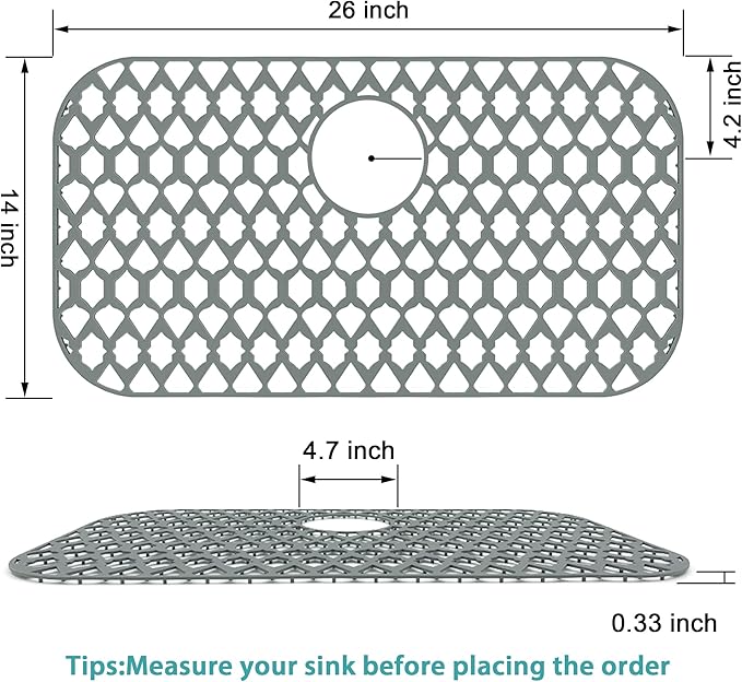 Sink Protectors for Kitchen Sink, Kitchen Sink Accessory - Silicone Mats Grid for Stainless Steel Strainer Bottom of Farmhouse Porcelain sinks (26”x14”, Rear Drain)