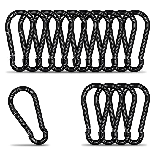 KINLINK 15 Pack Black Carabiner Clip, 3.54 inch Heavy Duty Spring Snap Hook, Carabiner Clips for Camping, Hiking, Travel, Fishing, Quick Link Keychain, Water Bottle, Backpack