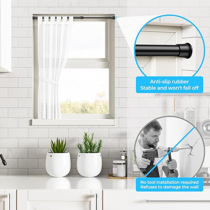 AIZESI 4PCS Black Tension Rods 17 to 28 inch, Adjustable Spring Tension Window Rods Short Tension Rod Expandable Pressure Rod for Window Closet