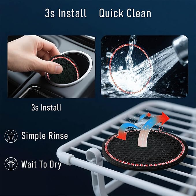 Car Cup Holder Coaster 4 Pack - Non Slip & Shockproof,Flexible PVC Rubber Insert for Car/Truck/SUV/Van (2.75"x0.2") Universal Fit Auto Cup Holders Accessories (Diamond Cup Coaster Red)