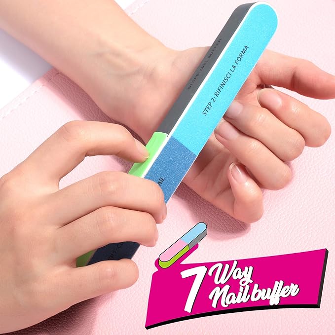 FANDAMEI Nail File and Buffer, Professional Manicure Tools Kit. 8PCS Rectangular Nail Buffer Block, 8PCS Nail File, 2PCS 7 Way Nail File & 2PCS Nail Polishing Buffer. Nail Care File Buffer Tool