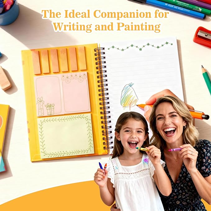 A5 Spiral Sticky Notebook,with 9 pads of decorated sticky notes and a handy notebook,Chrismas Note Pads Teacher Appreciation Gift XMS Gift Writing Memo Pads School Office Supplies and Daily Life Organization (Cedar)