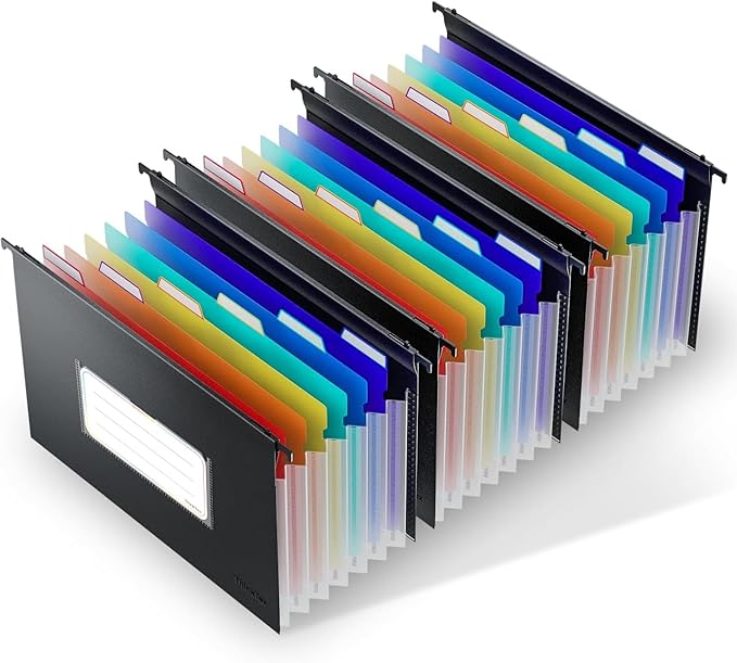 ThinkTex Plastic Expanding Hanging File Folders, 7 Innovative 1.2" Accordion Pockets, Large Capacity, Multi-Color Tabs, Legal Size for Filing Cabinet - 3 Packs