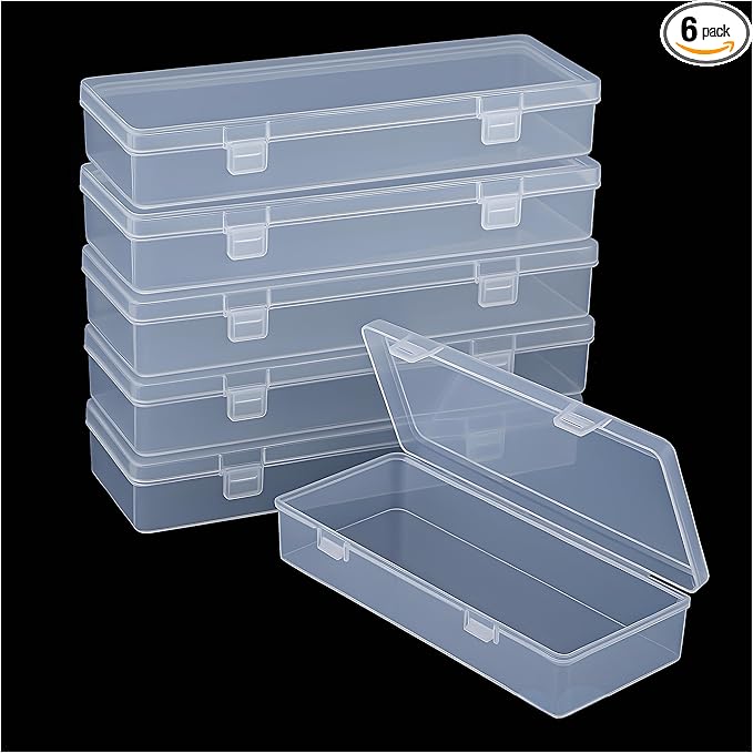 Small Bead Organizers-6 Pieces Plastic Storage Cases Mini Clear Bead Storage Containers Transparent Boxes with Hinged Lid and Rectangle Clear Craft Supply Case DIY project Label Stickers